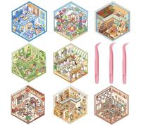 COYUN 8 Set Adesivi di Scena, Adesivi 3D Adorabili Adesivi 3D Stress Sollievo con Una Pinzetta,3D Sticker Kit di Adesivi per Casa in Miniatura per Adulti, Bambini-B