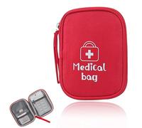 COYUN Kit Pronto Soccorso Portatile, Borsa Porta Medicine da Viaggio, 3 Compartimenti, Rosso