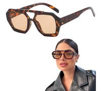 COYUN Oversized Occhiali da Sole Vintage,Occhiali da Sole Retrò Pilota per Uomo Donna Vintage Quadrati Doppio Ponte Occhiali 70s Telaio spesso Occhiali