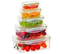 Cozary 10 Pezzi Contenitori Ermetici per Alimenti (5 Contenitori, 5 Coperchi), Set di Contenitori per Alimenti in Plastica, Contenitore Frigo, Adatti Lavastoviglie Microonde Congelatore, Senza BPA