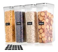 Cozary 2.8L Contenitori Ermetici per Alimenti 4 Pezzi, Contenitori per Alimenti Plastica Con Etichetta, Senza BPA,Barattoli Ermetici Alimentari per Pasta, Cereali, Muesli, Farina