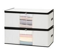 Cozary 2 Pezzi 60L Contenitori Sottoletto, Pieghevole Scatole per Vestiti, Scatole per Armadio con Finestra Trasparente, Contenitori per Armadio Salvaspazio per Vestiti, Biancheria da Letto,Bianco
