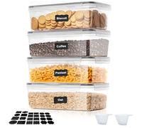 Cozary 3.2L Contenitori Ermetici per Alimenti 4 Pezzi, Contenitori per Alimenti Plastica Con Etichetta e Misurino, Senza BPA,Barattoli Ermetici Alimentari per Pasta, Cereali, Muesli, Farina