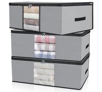 Cozary 3 Pezzi 60L Contenitori Sottoletto, Pieghevole Scatole per Vestiti, Scatole per Armadio con Finestra Trasparente, Contenitori per Armadio Salvaspazio per Vestiti, Biancheria da Letto, Grigio