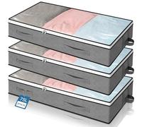 Cozary 3 Pezzi Contenitori Sottoletto 75L, Maniglia rinforzata, Finestra trasparente, Organizer Armadio per Organizer Trapunte Abiti Stagionali, Contenitori per Armadio Salvaspazio,100x50x15cm