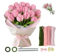 Cozary 400pcs Scovolini Ciniglia Colorati (4 Colori), Scovolini Pipa con 20pcs Steli di Fiori, 2pcs Nastro Adesivo, 1pcs Nastro e 160pcs Pistilli, Bastoncini Decorativi in Ciniglia per Creare Fiori