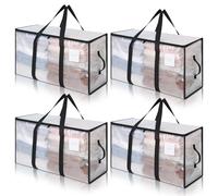 Cozary 94L Borsa Portaoggetti Grande, 4 Pezzi Impermeabile Borse Trasloco per Vestiti con Cerniera e Maniglia, Pieghevole Scatole Armadio per Vestiti, Piumoni,Trapunte, Trasparente