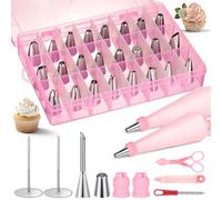 Cozary Beccucci Sac a Poche Professionali 35 Pcs,25 Beccucci In Acciaio Inossidabile E 2 Sac À Poche Riutilizzabili, Set Per Decorare Torte, Kit Di Utensili Per Pasticceria E Panificazione