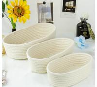 Cozary Cestini Portaoggetti Intrecciato Piccoli, Impilabile Scatola Di Immagazzinaggio In Corda Di Cotone, Organizer,Ecorazione Cestini Stoccaggio Per Bagno Cameretta Salotto Ufficio, 3 Pezzi
