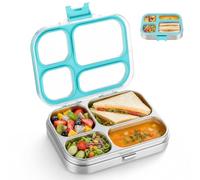 Cozary Contenitore per il Pranzo per Bambini, in Acciaio Inox, con 4 Scomparti, Senza BPA, 800ml Bento Box Portatile, Porta Merenda per Bambini e Adulti, per Scuola, Asilo, Ufficio e in Viaggio, Blu