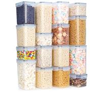 Cozary Contenitori Ermetici per Alimenti con Coperchio - Set da 16 Contenitori in Plastica Senza BPA per Pasta, Farina, Cereali - Organizer Cucina per Dispensa e Cassetti