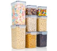 Cozary Contenitori Ermetici per Alimenti con Coperchio - Set da 8 Contenitori in Plastica Senza BPA per Pasta, Farina, Cereali - Organizer Cucina per Dispensa e Cassetti