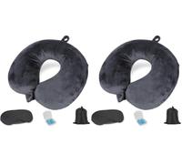 Cozary Cuscino da Viaggio Gonfiabile, Cuscino Aereo Ultraleggero e Compatto con Maschera Occhi e Tappi Orecchie, Cuscino Cervicale Gonfiabile per Aereo, Treno, Ufficio - Nero (Confezione da 2)