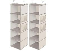 Cozary Organizer Armadio da Appendere 5 Ripiani, Organizzatore Armadio Pieghevole, Organizer da Appendere con Ganci in Metallo, per Camera da Letto- Beige (Confezione da 2)
