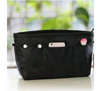 Cozary Organizer Borsa Donna Piccolo L - Organizzatore in Nylon con Portachiavi, 6 Tasche Esterne e 6 Scomparti Interni (1 con zip), per Borsa da Donna, 29x12x15 cm, Nero