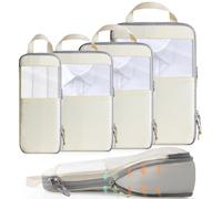 Cozary Organizer Valigia - Set di Packing Cubes con Compressione e Tessuto in Poliestere Impermeabile, Set Intimo da Viaggio per Zaini o Bagagli a Mano, Perfetto per Viaggi e Campeggio - Beige