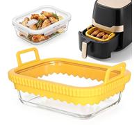 Cozary Pirofila Vetro per Friggitrice ad Aria con Manico in Silicone e Coperchio, 21x16x6.5 cm, Teglia in Vetro Borosilicato Resistente al Calore 400°C, Riutilizzabile, Facile da Pulire