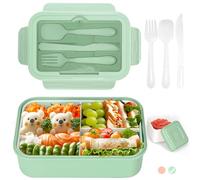 Cozary Porta Pranzo,Lunch Box con Posate, 1400ml Bambino Adulto Bento Box con 3 Scomparti, Schiscetta Contenitore Pranzo per Microonde Lavoro Picnic Ufficio