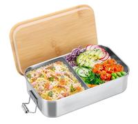 Cozary Porta Pranzo Metal 1000 ml con Coperchio Legno e Divisori Set | Porta pranzo da 1000 ml con coperchio in legno,divisori rimovibili,guarnizione in silicone,19,5x12x6,5 cm e 330 g per lavoro