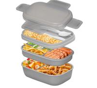 Cozary Porta Pranzo per Adulti, 1900ML Lunch Box con Scomparti e Posate, 3 Strati Bento Box Schiscetta Pranzo BPA Free, Prova di Perdite, Ideale per Ufficio, Scuola, Grigio