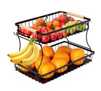 Cozary Portafrutta a 2 Piani, Porta Frutta da Tavolo, Porta Frutta con 2 Ripiani, 2 Ganci, adatto per Snack, Verdure, Pane,per Casa, Cucina, Ufficio, Moderno, 37x24x23cm
