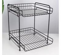 Cozary Portaspezie per Cucina, Scaffale a 2 Ripiani in Acciaio - Organizzatore da Banco con Design Aereato, Salvaspazio per Cucina, Ufficio e Bagno (30x29.5x25cm, Nero)
