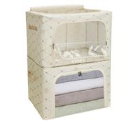 Cozary Scatole portaoggetti con telaio in metallo, 2 pezzi 66L, organizer armadio impilabile, borse per vestiti, con manico rinforzato e finestre trasparenti adatto per trapunte, copriletti