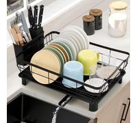 Cozary scolapiatti salvaspazio per il piano di lavoro della cucina con portautensili, scolapiatti da cucina con sgocciolatoio, nero