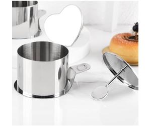 Cozary Set 6 Coppapasta Tondi 6 cm - Anelli in Acciaio Inox con Base e Coperchio, 16 Stencil - Stampo per Mousse, Torte, Tiramisù - Accessori Pasticceria, Lavastoviglie, Resistente a 200°C