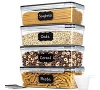 Cozary Set Contenitori per Alimenti, 3,2L, Trasparente, Senza BPA, 4 Pezzi, con Misurini ed Etichette, per Pasta e Cereali, Chiusura Ermetica