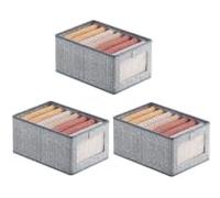 Cozary Set di 3 Scatole Portaoggetti con Coperchio, Portaoggetti Pieghevole in Tessuto Resistente con Struttura in Acciaio, Scatola Portaoggetti per Armadio, Soggiorno, 30x24x17 cm, Grigio