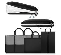 Cozary Set di 4 Sacchetti a Compressione Doppia Faccia, 3 Cubi Compressione 1 Bustina per Scarpe, Compression Packing Cubes Organizer Valigia Salvaspazio per Viaggi, Escursioni e Crociere