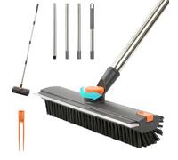 Cozary Spazzola Per Pulire Le Fughe Con Manico Lungo, 2 in 1 Spazzole a Setole Rigide con Tergipavimento, 360° Rotante, per la Pulizia di Piastrelle,Terrazze, Bagni, Piscine, Patio, Garage, Grigio