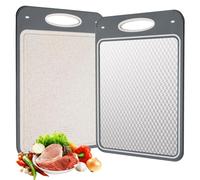 Cozary Tagliere Acciaio Inox, Tagliere Bifacciale 35X24CM, Taglieri In Acciaio Inox 304 E Paglia Di Grano Per Carne, Pane, Verdure E Frutta