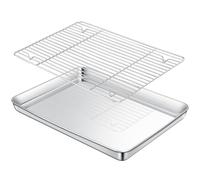 Cozary Teglie da Forno con Griglia di Raffreddamento in Acciaio Inox,40x30x2.5cm, 304 Acciaio Inox,Lucida e Antiruggine, Atossica e Sana, Lavabile in Lavastoviglie