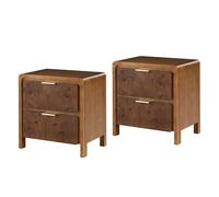 COZAYH Set di 2 comodini con 2 cassetti, comodino rustico in legno invecchiato, finitura radica, per camera da letto, ingresso, completamente assemblato, marrone