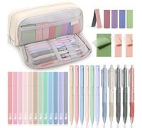 COZCLAM 32pcs Set Cancelleria Aesthetic con Bianco Astuccio, 12 Evidenziatori Pastello, 6 Penne Colori, 5 Penne Nero, 5 Segnalibri Magnetici, 3 Note Adesive, Set Scuola Cancelleria Scolastico