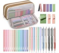 COZCLAM 32pcs Set Cancelleria Aesthetic con Bruno Astuccio, 12 Evidenziatori Pastello, 6 Penne Colori, 5 Penne Nero, 5 Segnalibri Magnetici, 3 Note Adesive, Set Scuola Cancelleria Materiale Scolastico