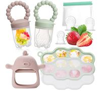 COZCLAM Ciucci Frutta Neonati, 2 Ciuccio Frutta, 3 Misure Capezzoli In Silicone, Stampi Contenitori Pappa per Freezer, Dentizione Sollievo Giocattoli per Bambini, 3-24 Mesi, Senza BPA (Verde e Rosa)