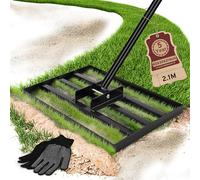 COZCLAM Rastrello per livellare il prato, strumento resistente per tappeti erbosi, 43 x 30 cm, manico regolabile fino a 210 cm, spargitore per terreno e sabbia