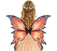 CozDazz Costume da donna da fata con ali di farfalla per travestimento | Ali da fata monarca con cinghie trasparenti con stampe a colori vivaci, per Halloween e cosplay e fiere rinascimentali