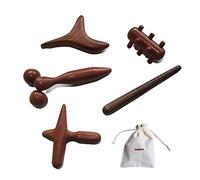 Cozinest Reflexology - Massaggiatore tradizionale in legno tailandese, per tutto il corpo, con gancio per la schiena, per la spa, il viso, la terapia Gua Sha, per alleviare il dolore alle spalle, in legno, set da 5 pezzi