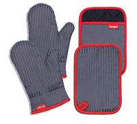 Coziselect Guanti da Forno,Guanti Cucina con Inserti in Silicone Antiscivolo,Set di 4 Guanti Gorno alta Temperatura,Resistente al Calore 260°C,Adatti per Cottura,Cottura al Forno,Grigliate,Grigio