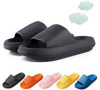 Cozislides Pantofole da casa super morbide originali, 2021 Ultima tecnologia Sandali con suola spessa 4 cm Pantofole a cuscino per donna (Black, 42/43)