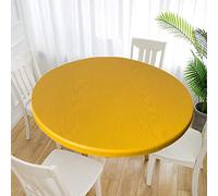 Cozomiz Copritavolo Sotto Tovaglia Rotonda Rettangolare Tavolino Impermeabile Antimacchia Kitchen Decoration per Tavola da Pranzo Giallo 140cm Taglio Aderente Rotondo