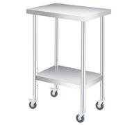 COZONY Tavolo in acciaio inossidabile, 61 x 30,5 cm, resistente tavolo da lavoro con ripiano inferiore regolabile e ruote di bloccaggio, tavolo in metallo a 2 ripiani per cucina commerciale