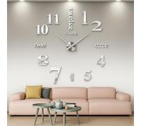 CoZroom Grande orologio da parete fai da te 3D senza cornice argento - decorazione moderna oversize per soggiorno, elegante design metallico, perfetto per casa e ufficio