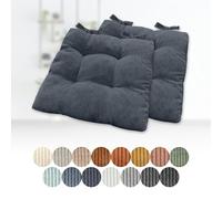 Cozy 2-Pack Seat Cushions 75x75x6cm Square Soft Chair Pads with Ties Comfortable Dining Kitchen Garden Seat Covers Stylish Grey-Blue Corduroy Upholstery