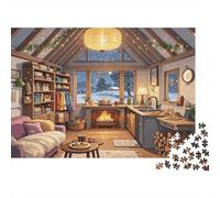 Cozy Attic Cabin Jigsaw Puzzle 1000 Pezzi Materiale Riciclato Fireplace Living Room Puzzles per Ragazzi e Ragazze di 6 Anni in Su Attività di Gioco Familiare Divertente e Stimolante 52x38cm/1000pcs