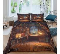 Cozy attic studySet Di Copripiumino morbida 3 Pezzi stampa 3D con cerniera Vintage fantasy decor copripiumino incluso federe aiosa for bambini adulti ragazzi Single（140x200cm）